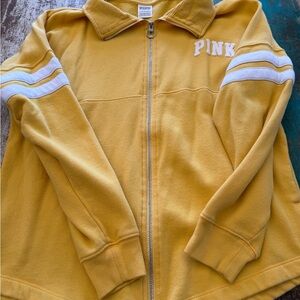 PINK Victoria's Secret Mustard Yellow Fleece Zip Jacket
